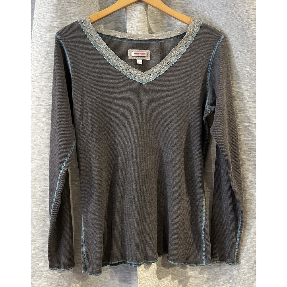 Vintage‎ Energie Lace Trim Top Women's Y2K Long Sleeve